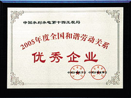 2005年度YY易游平台和谐劳动关系优秀企业